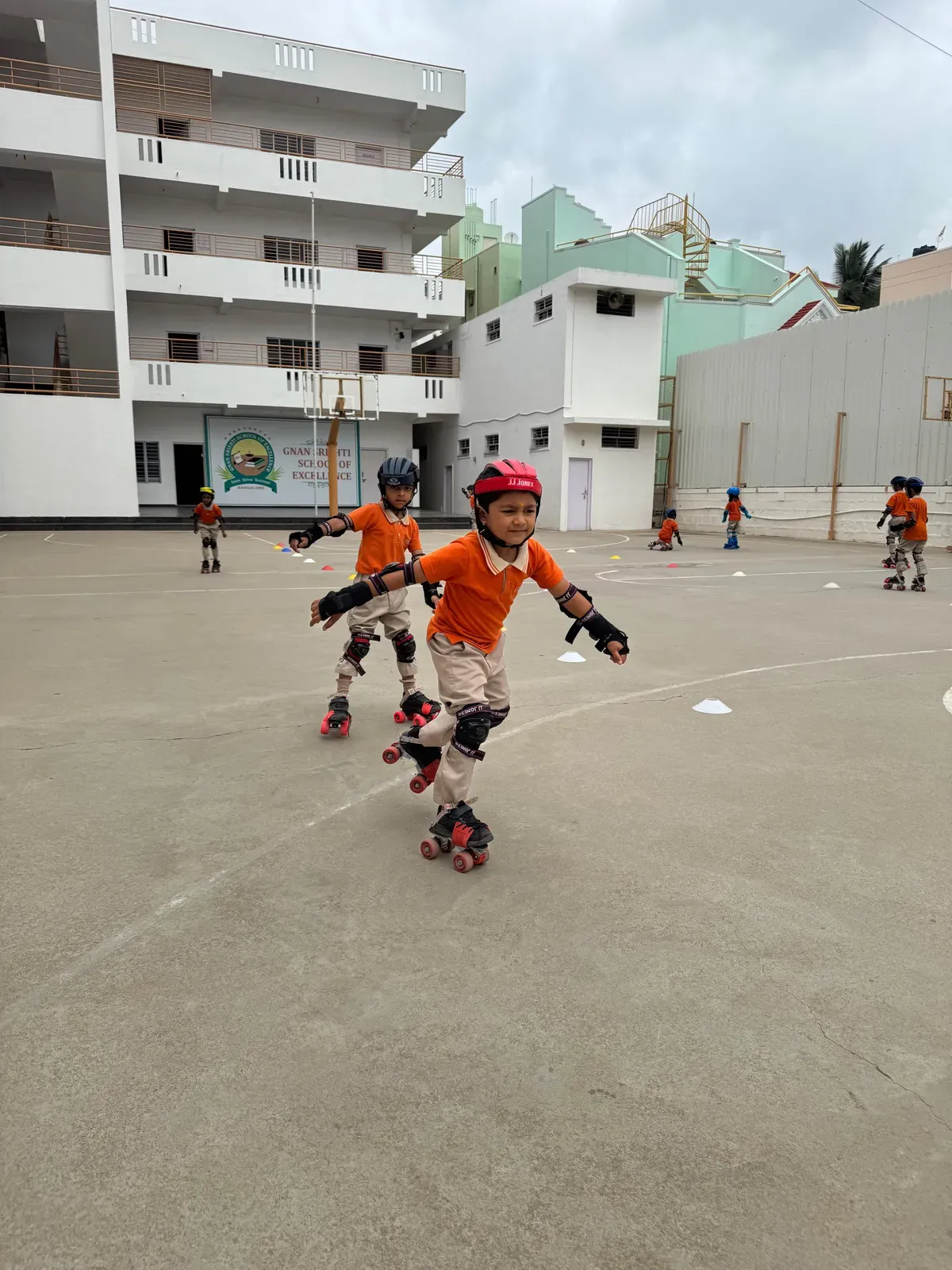 Students inline skating on the campus rink
