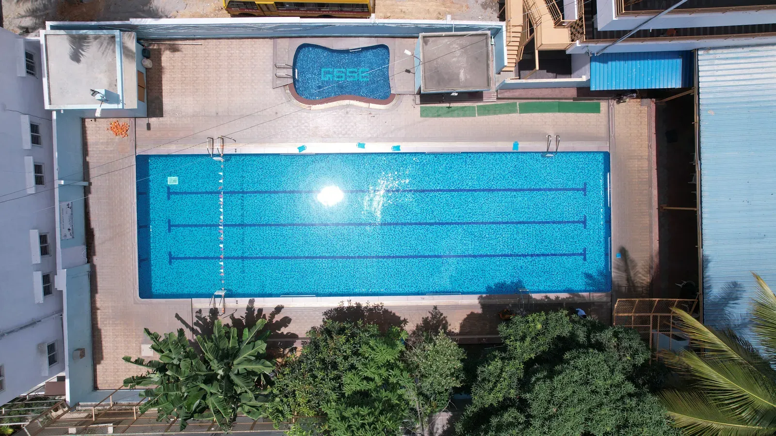 An aerial view of the school swimming pool